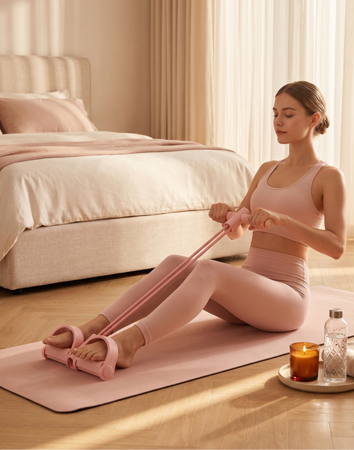 5-Piece Pilates & Yoga Resistance Set, EVA Foam & Elastic, Soft Pink