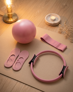 Pilates Beginner Kit, Ball Ring Band Socks, 4 Pieces, Blush Pink Set