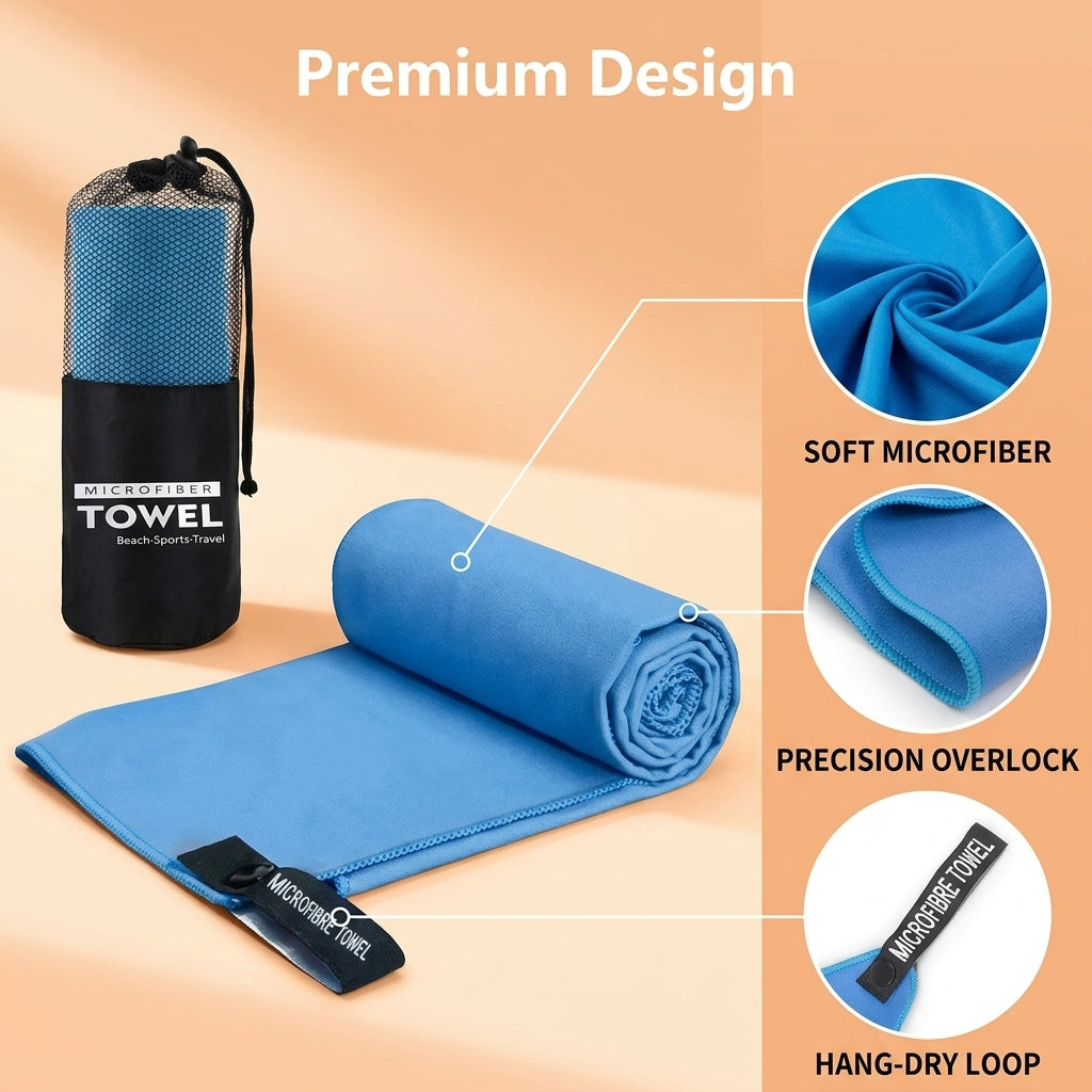 Quick-Dry Microfiber Sports Towel — Ultra-Absorbent, Compact, Storage Bag Included