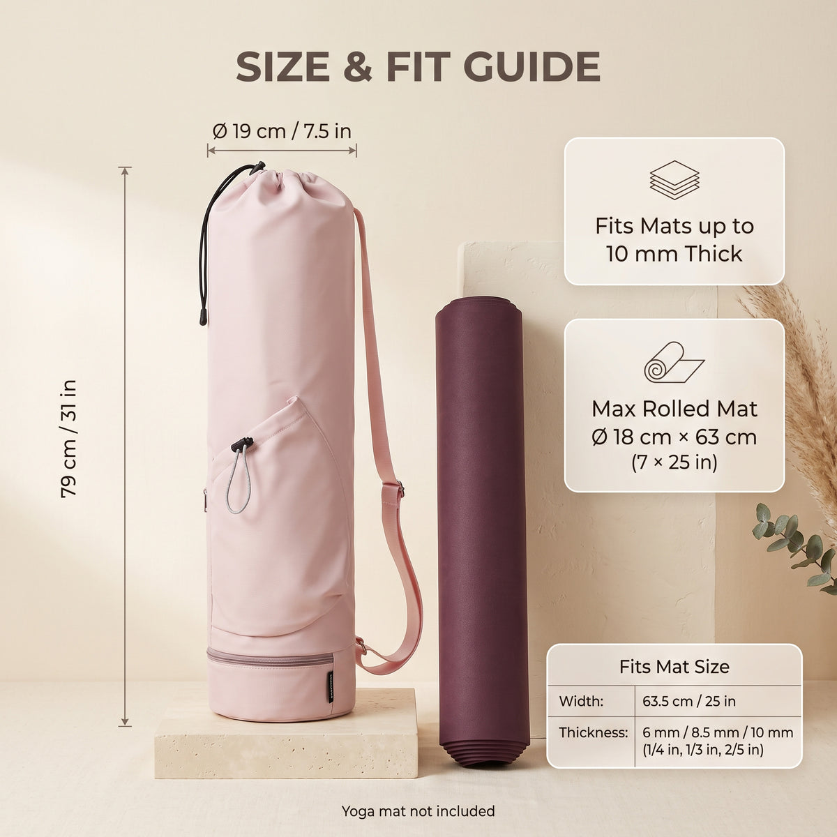 Yoga Mat Bag with Bottle Pocket & Wet Compartment, Fits Mats up to 10 mm