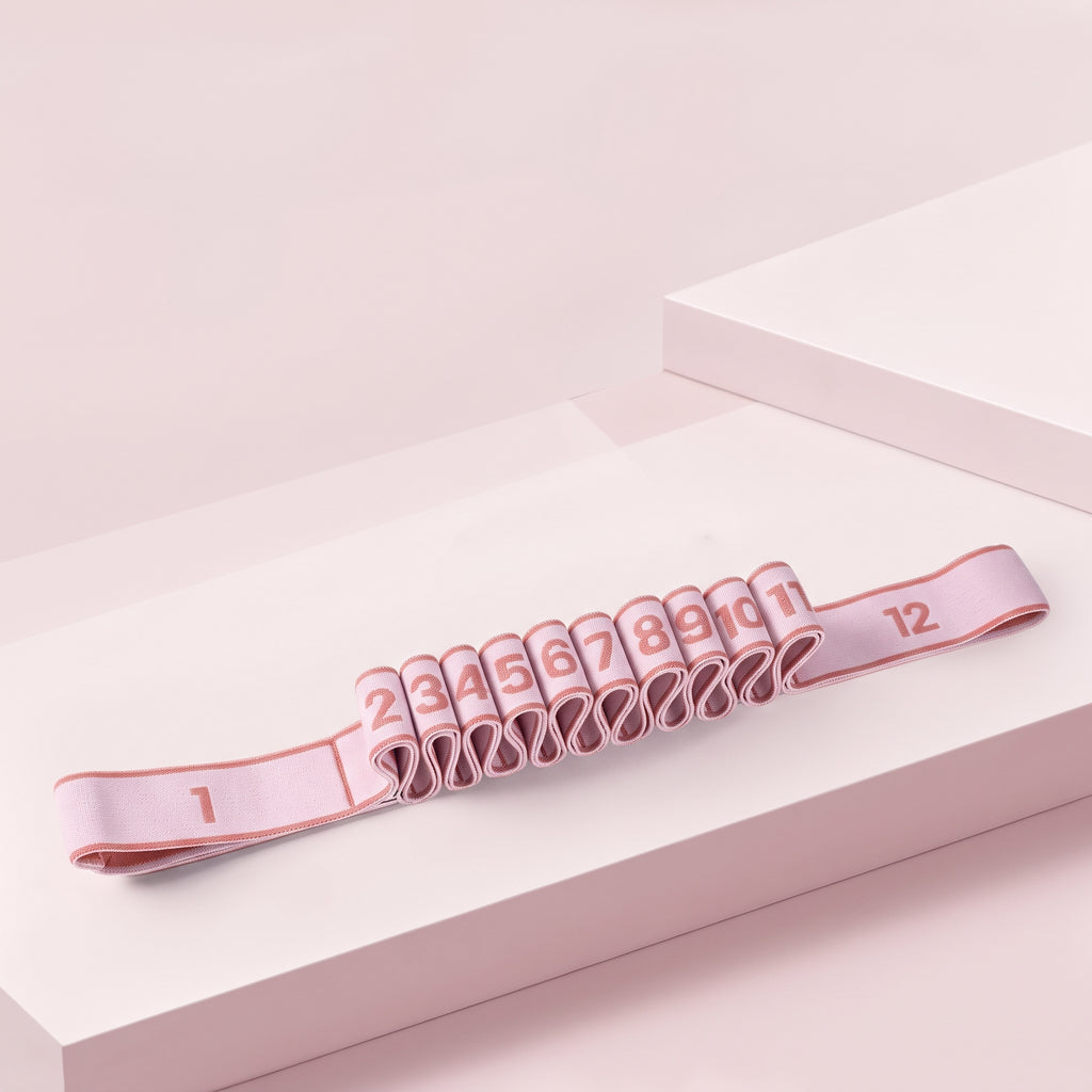 Pink numbered stretch strap with 12 loops