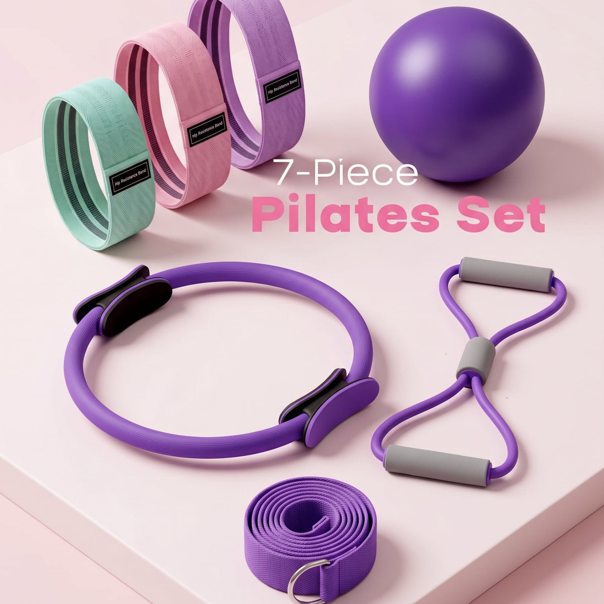 Pilates Kit - Ring, Ball & Resistance Bands Home Workout | 7-Piece Set