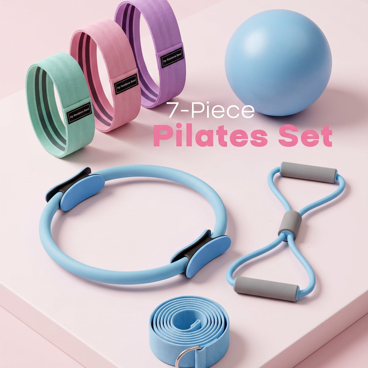 Pilates Kit - Ring, Ball & Resistance Bands Home Workout | 7-Piece Set