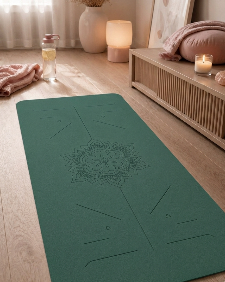 Eco TPE Yoga & Pilates Mat 6mm, Alignment Guide Lines, Carrying Strap