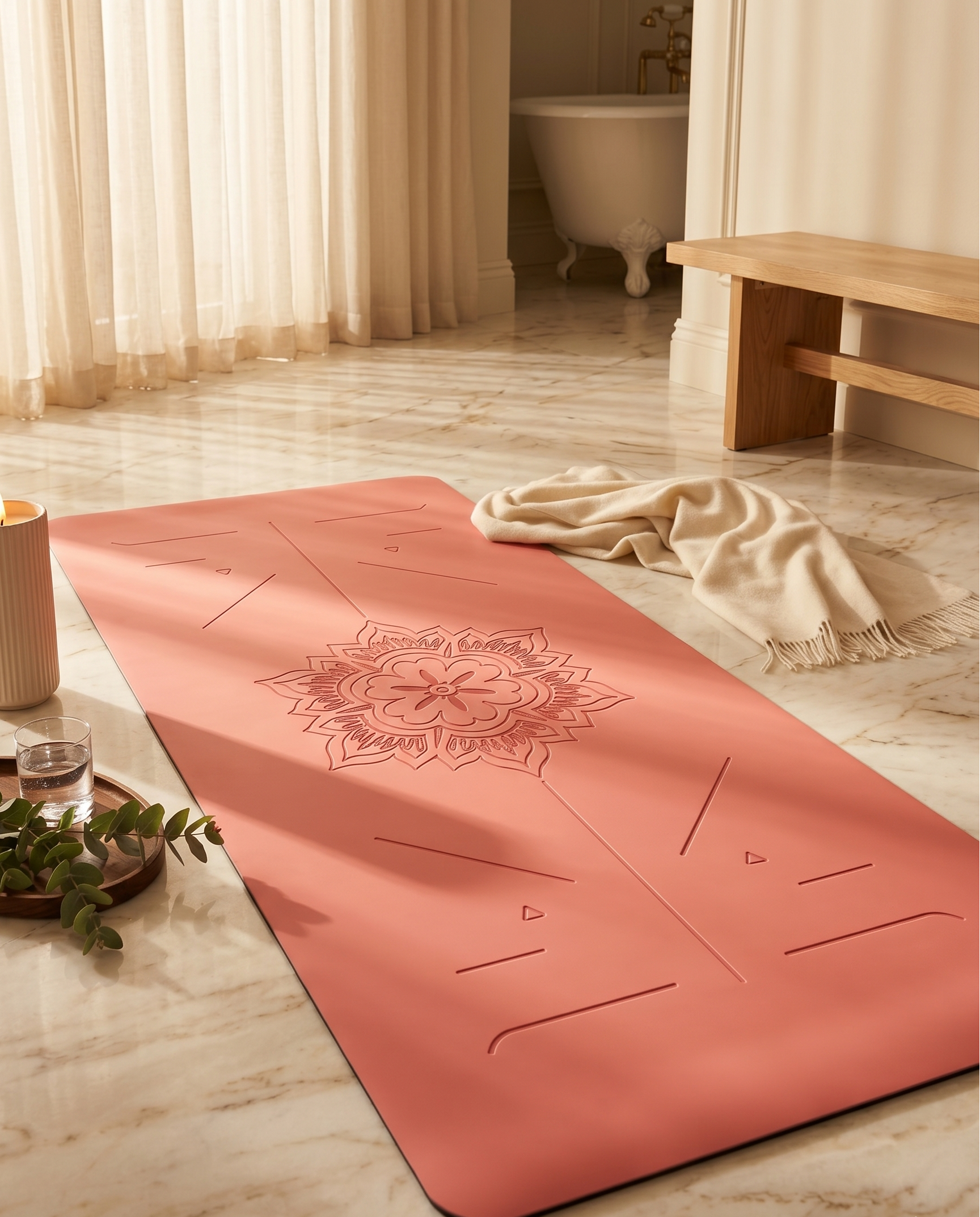 Eco TPE Yoga & Pilates Mat 6mm, Alignment Guide Lines, Carrying Strap