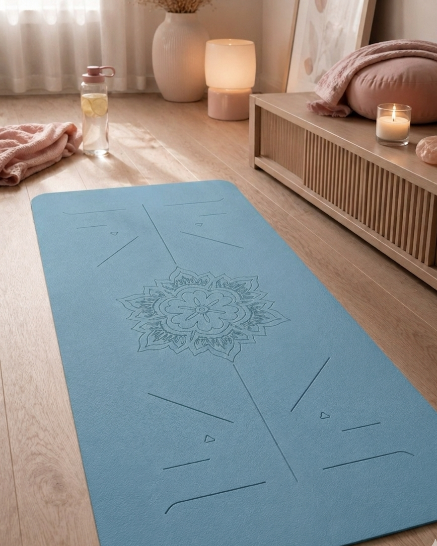 Eco TPE Yoga & Pilates Mat 6mm, Alignment Guide Lines, Carrying Strap