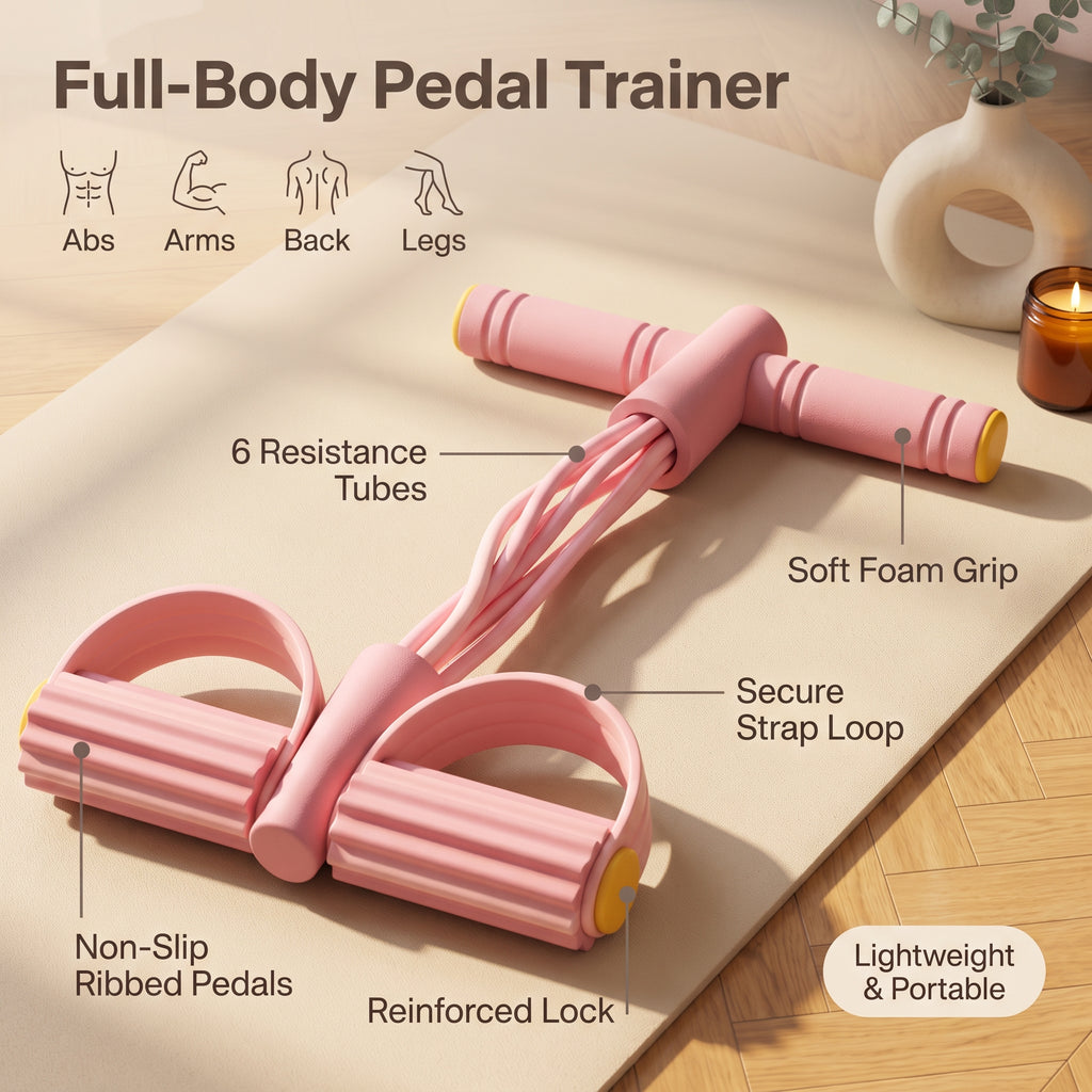 Pedal Puller Resistance Band Trainer, 6 Elastic Tubes, PVC, Non-Slip