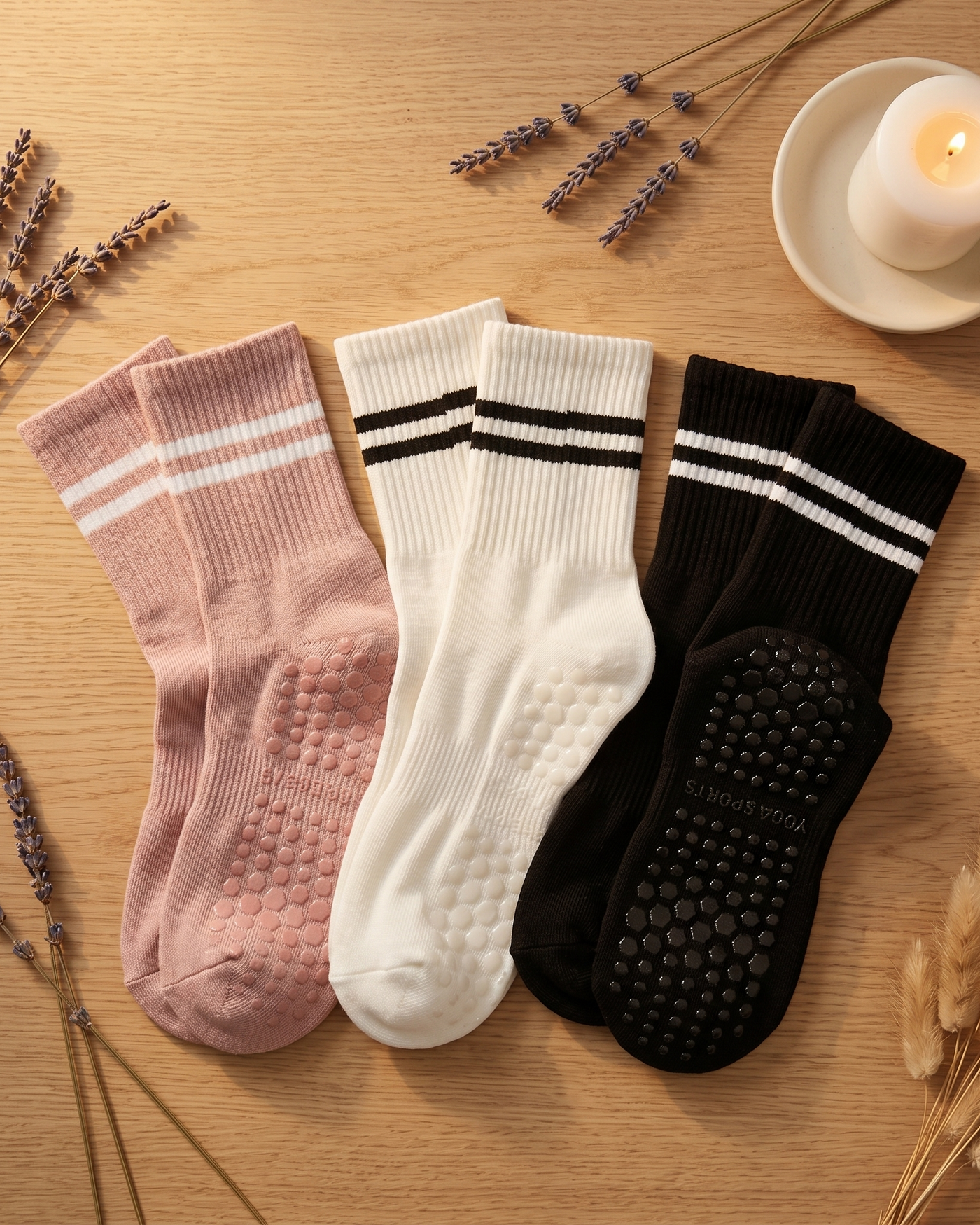 Knee-High Yoga Grip Socks — Set of 3 Pairs | Pilates & Studio