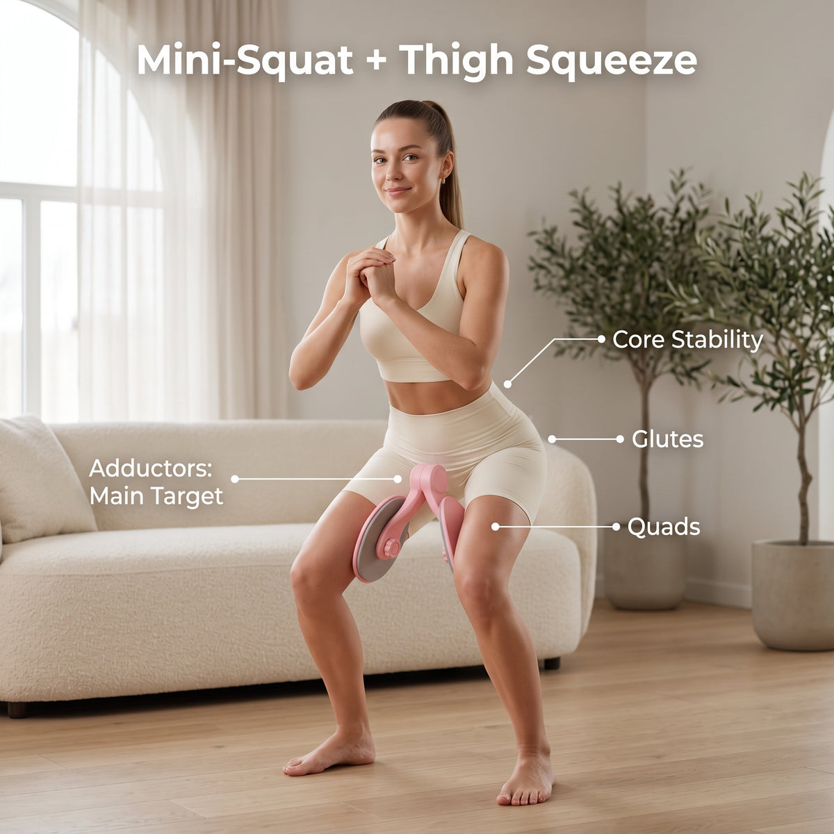 Inner Thigh & Pelvic Floor Trainer, 360° Adjustable Tension, Non-Slip Foam Pads