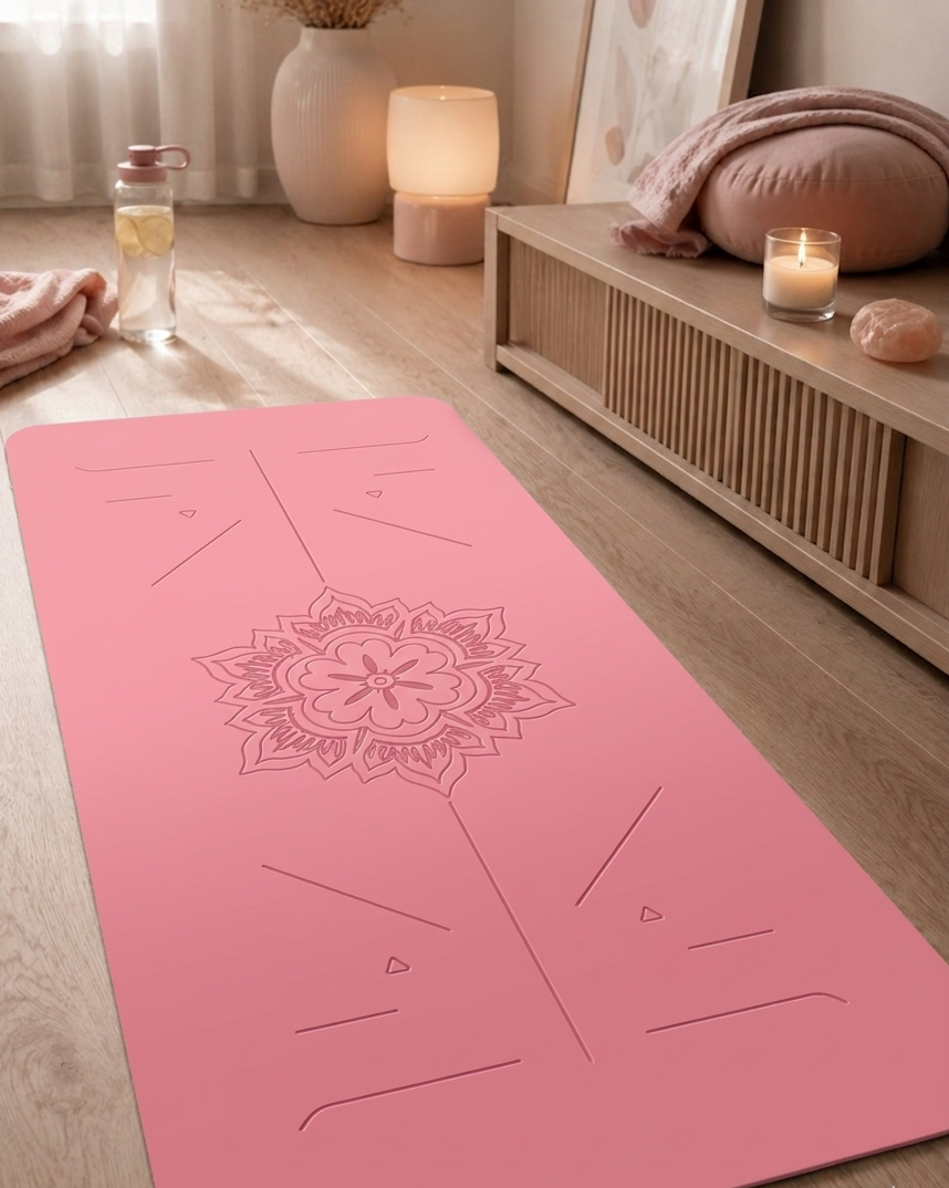Eco TPE Yoga & Pilates Mat 6mm, Alignment Guide Lines, Carrying Strap