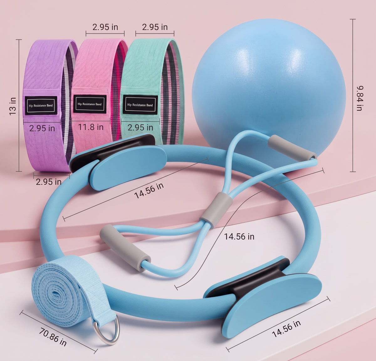 Pilates Kit - Ring, Ball & Resistance Bands Home Workout | 7-Piece Set