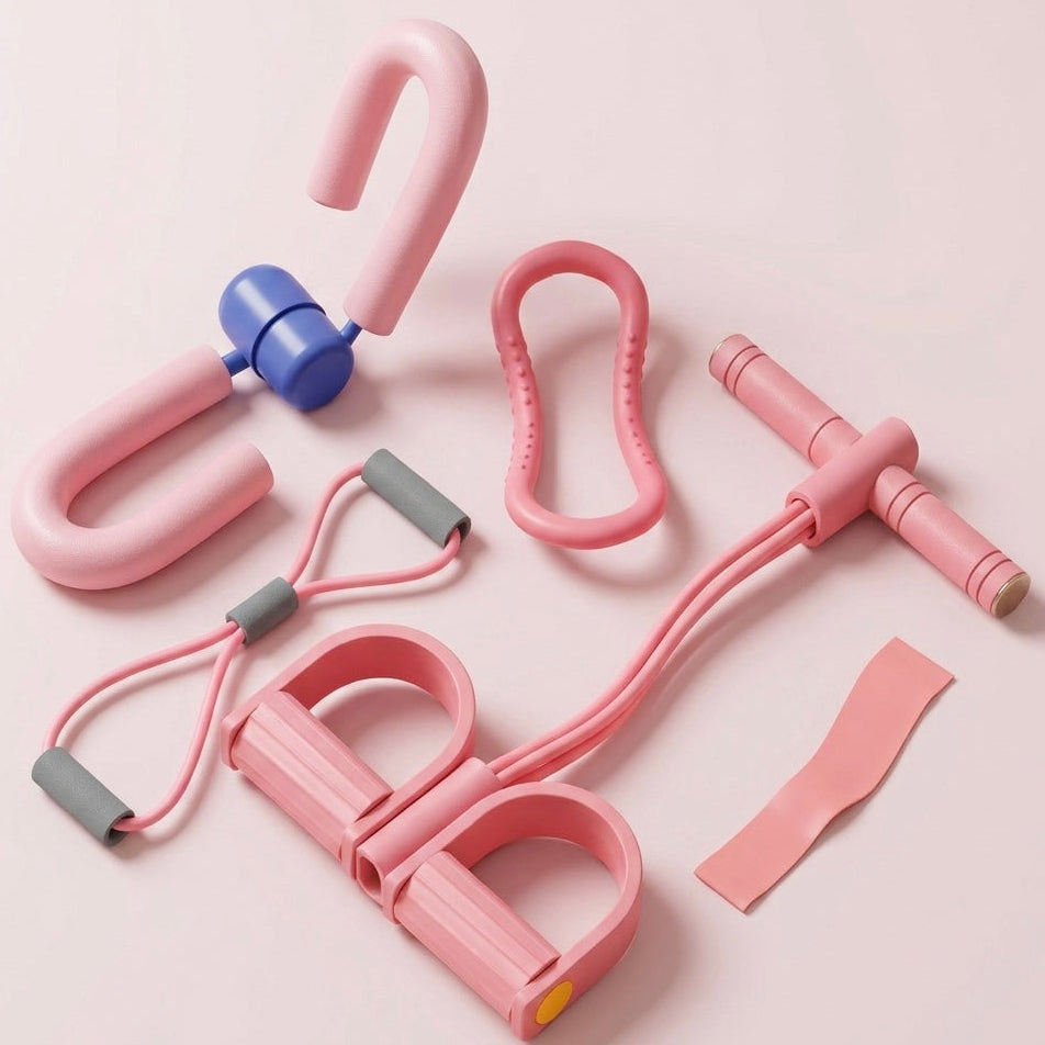 5-Piece Pilates & Yoga Resistance Set, EVA Foam & Elastic, Soft Pink