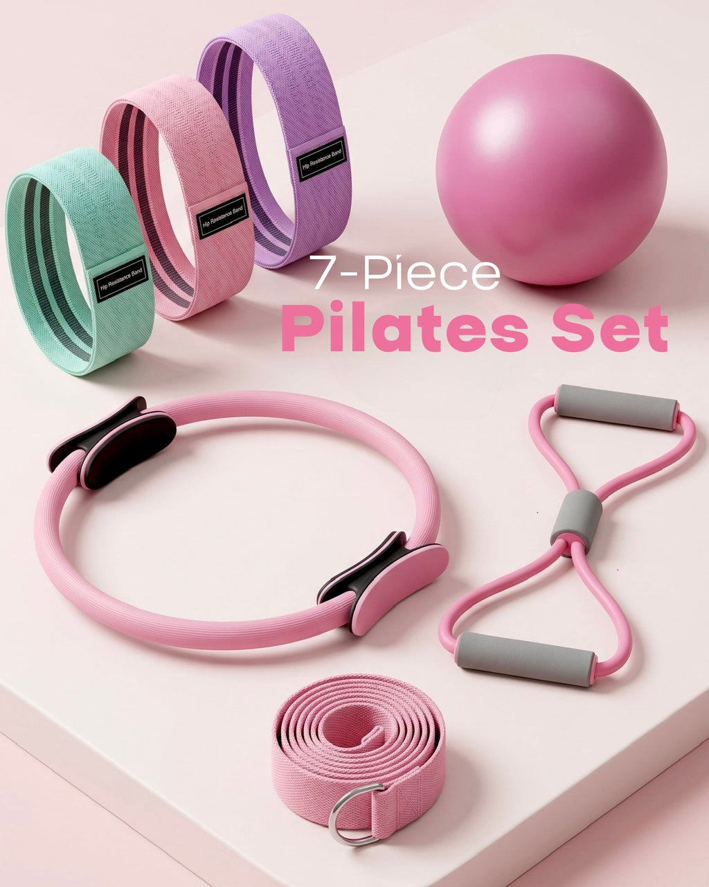 Pilates Kit - Ring, Ball & Resistance Bands Home Workout | 7-Piece Set