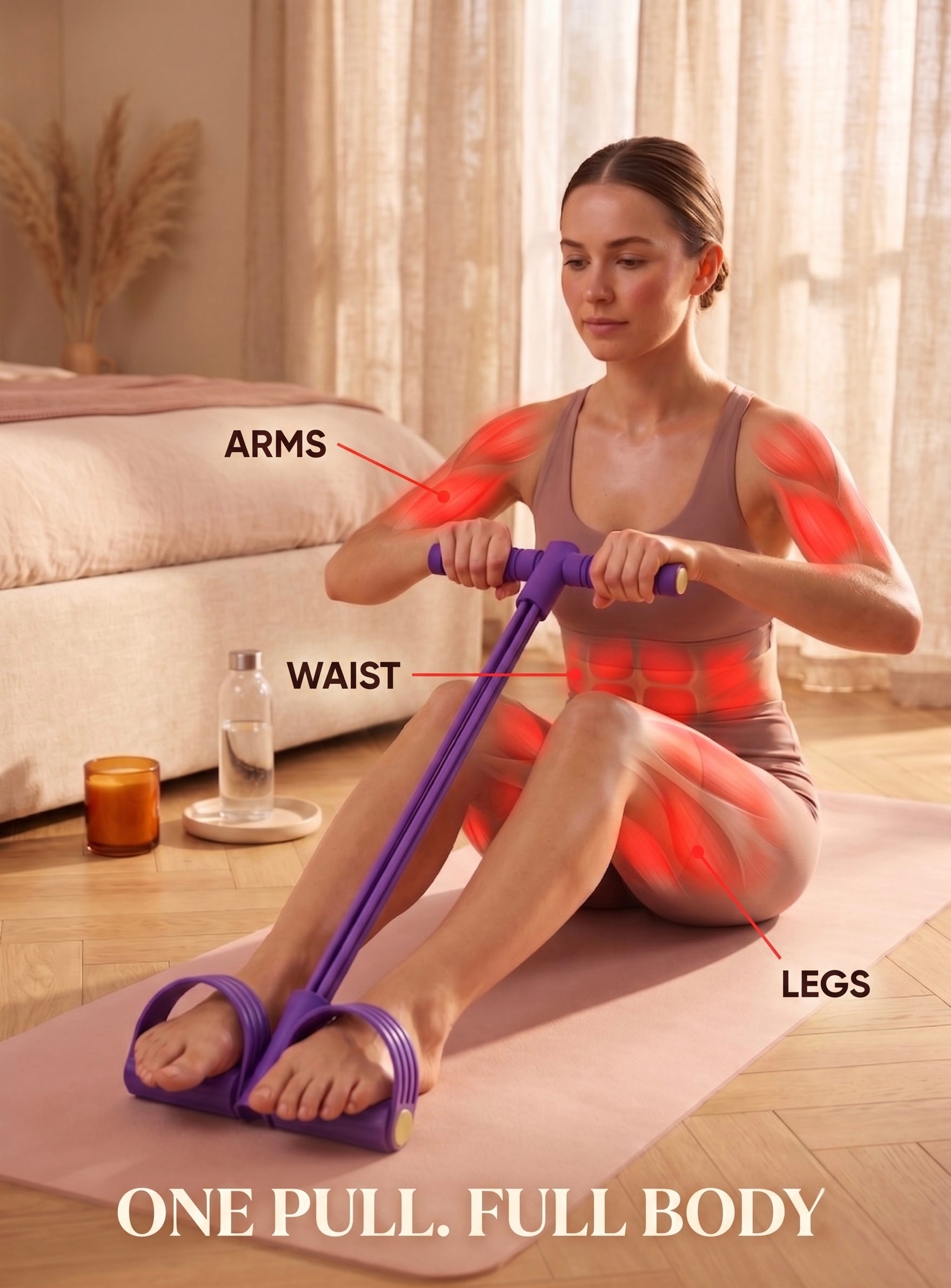 Pedal Puller Resistance Band Trainer, 6 Elastic Tubes, PVC, Non-Slip