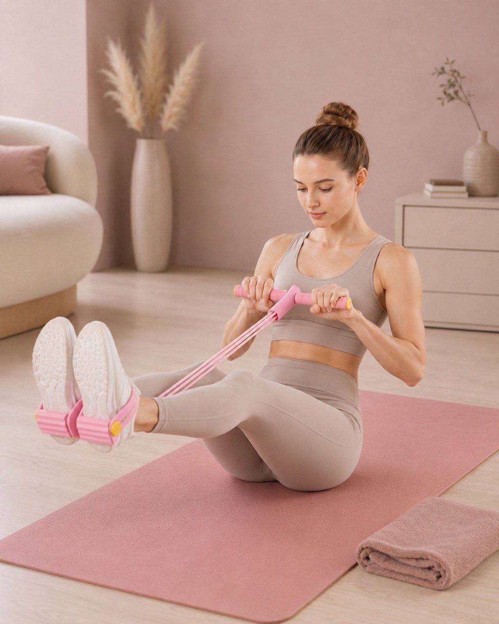 5-Piece Pilates & Yoga Resistance Set, EVA Foam & Elastic, Soft Pink