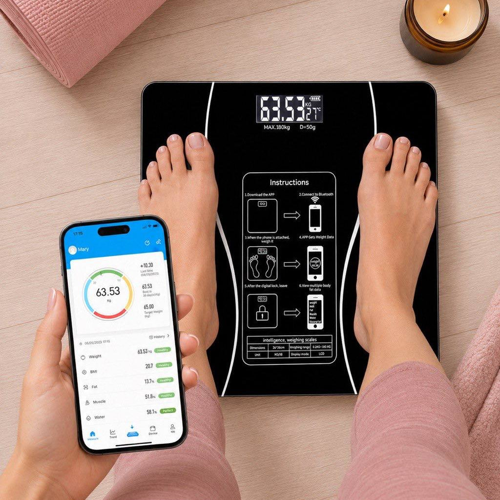Smart Body Scale, 20 Metrics, Bluetooth, Tempered Glass, 180 kg