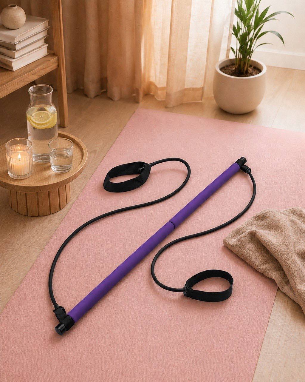 The Pilates Stick Portable Reformer Bar, 92 cm, High-Elastic Loops