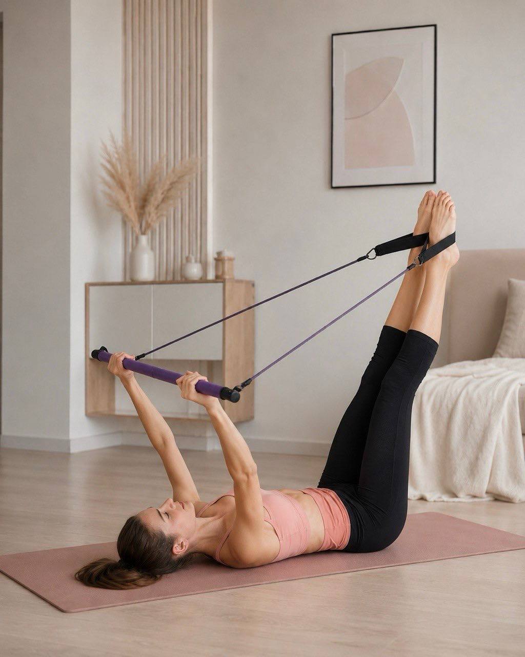 The Pilates Stick Portable Reformer Bar, 92 cm, High-Elastic Loops