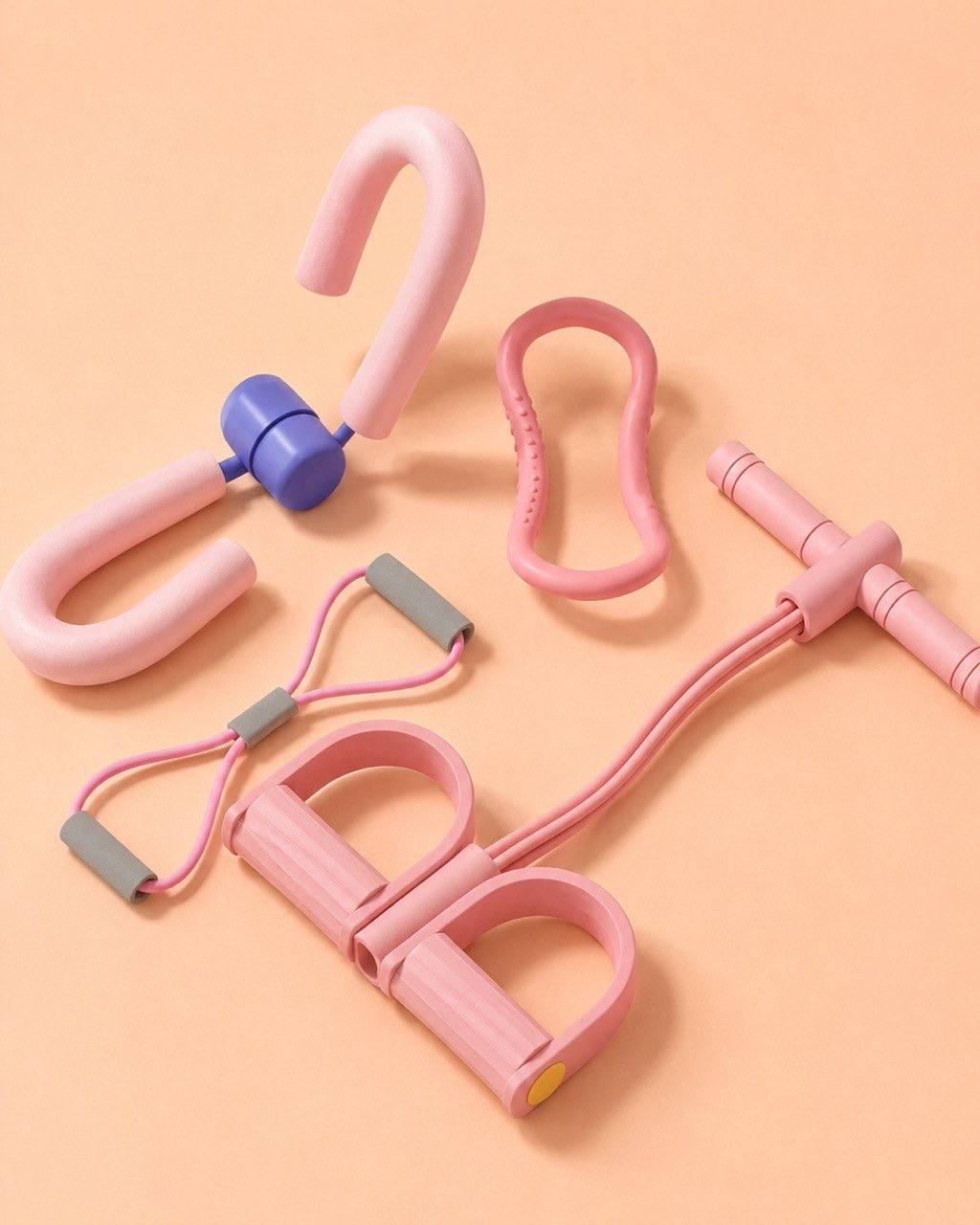 5-Piece Pilates & Yoga Resistance Set, EVA Foam & Elastic, Soft Pink